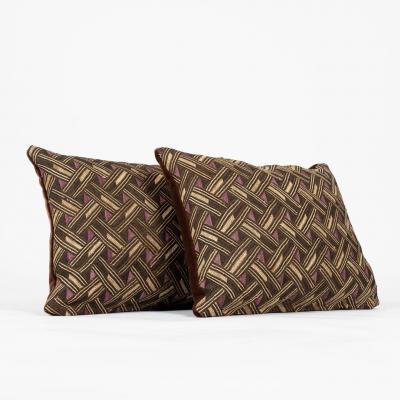 Pair of Custom Lumbar Cushions from Vintage African Kuba Cloth