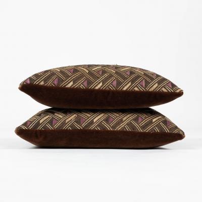 Pair of Custom Lumbar Cushions from Vintage African Kuba Cloth