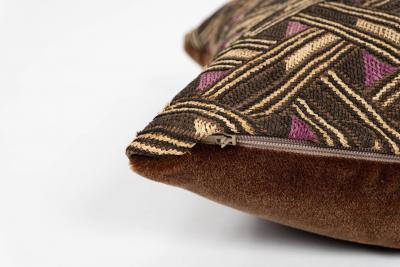 Pair of Custom Lumbar Cushions from Vintage African Kuba Cloth