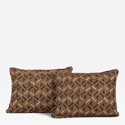 Pair of Custom Lumbar Cushions from Vintage African Kuba Cloth