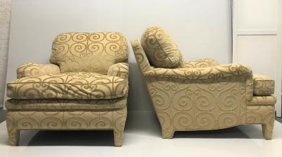 Pair of Custom Made Damask Velvet Lounge Chairs