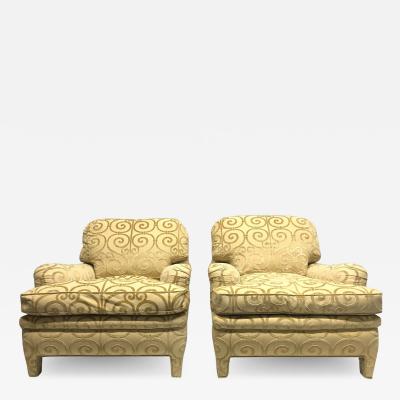 Pair of Custom Made Damask Velvet Lounge Chairs