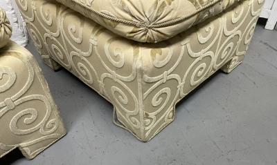 Pair of Custom Made Damask Velvet Ottomans