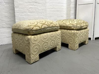 Pair of Custom Made Damask Velvet Ottomans