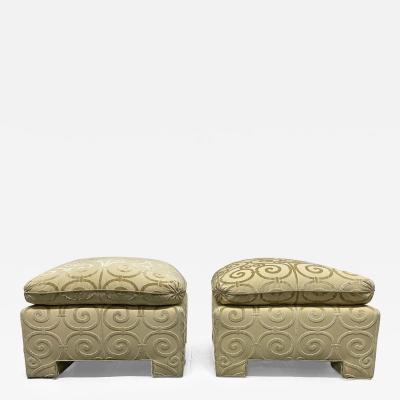 Pair of Custom Made Damask Velvet Ottomans