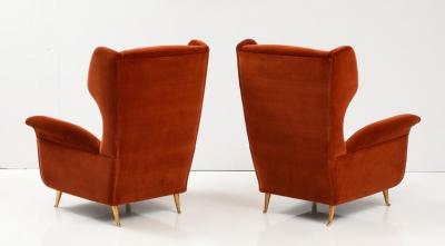 Pair of Custom Made Sculptural Lounge Chairs in Burnt Orange Red Velvet Italy