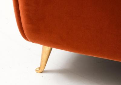 Pair of Custom Made Sculptural Lounge Chairs in Burnt Orange Red Velvet Italy