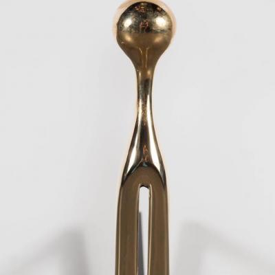 Pair of Custom Mid Century Modernist Style Polished Brass Caliber Andirons