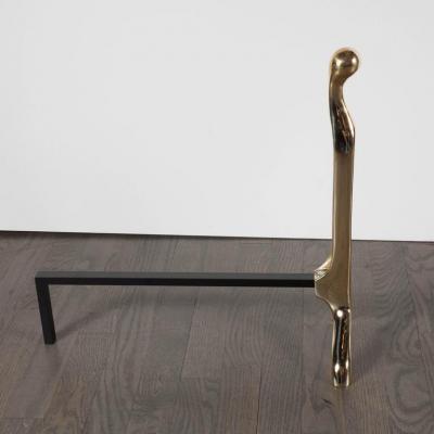 Pair of Custom Mid Century Modernist Style Polished Brass Caliber Andirons