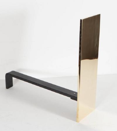 Pair of Custom Mid Century Modernist Style Polished Brass Rectangular Andirons