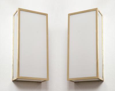 Pair of Custom Milk Glass and Brass Sconces