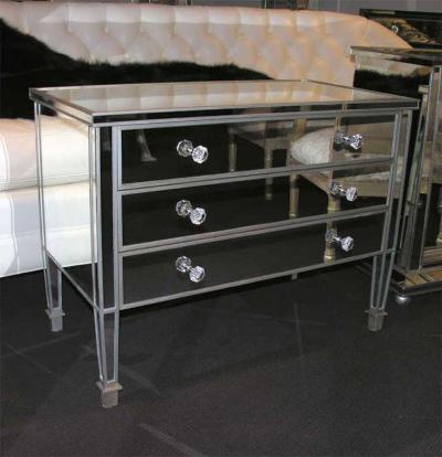 Pair of Custom Mirrored Silver Trim Commodes