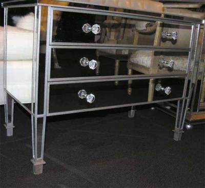 Pair of Custom Mirrored Silver Trim Commodes