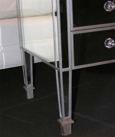 Pair of Custom Mirrored Silver Trim Commodes