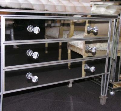 Pair of Custom Mirrored Silver Trim Commodes
