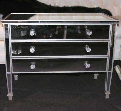 Pair of Custom Mirrored Silver Trim Commodes