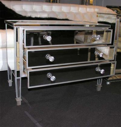 Pair of Custom Mirrored Silver Trim Commodes