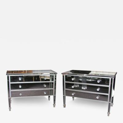 Pair of Custom Mirrored Silver Trim Commodes