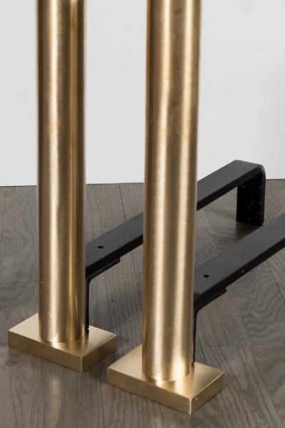 Pair of Custom Modernist Brushed Brass Cylindrical Form Andirons