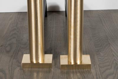 Pair of Custom Modernist Brushed Brass Cylindrical Form Andirons
