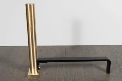 Pair of Custom Modernist Brushed Brass Cylindrical Form Andirons