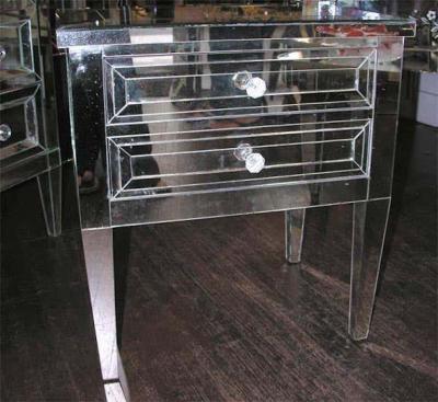 Pair of Custom Neoclassical Modern 2 Drawer Mirrored Nightstands