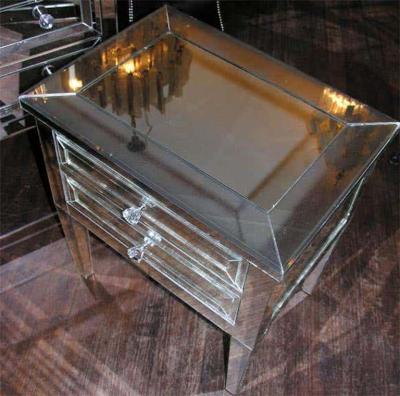 Pair of Custom Neoclassical Modern 2 Drawer Mirrored Nightstands