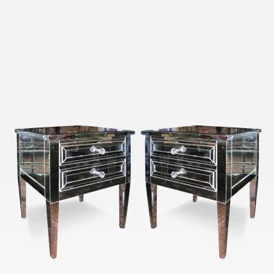 Pair of Custom Neoclassical Modern 2 Drawer Mirrored Nightstands
