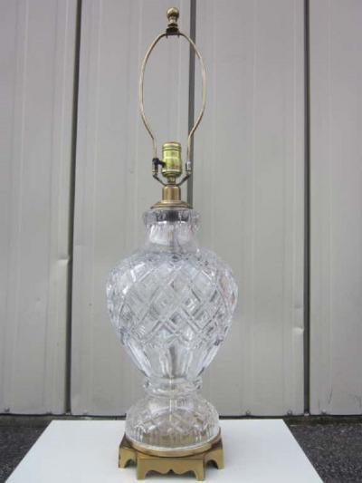 Pair of Cut Crystal and Brass Lamps