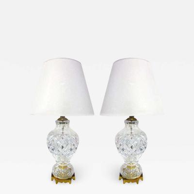 Pair of Cut Crystal and Brass Lamps