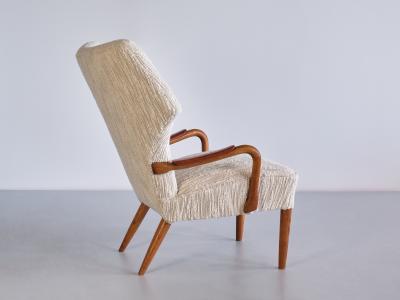 Pair of Danish Cabinetmaker Armchairs in Leli vre Boucl Oak and Teak 1950s