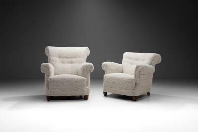Pair of Danish Cabinetmaker Armchairs with Lacquered Walnut Legs Denmark 1940s
