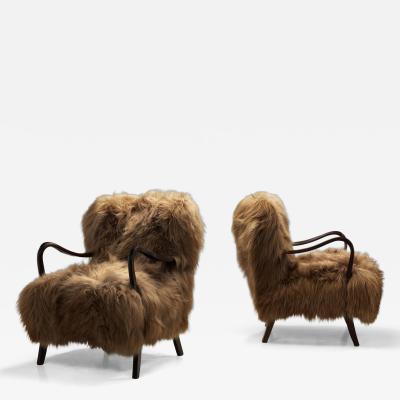 Pair of Danish Easy Chairs in Longhair Sheepskin Denmark 20th Century