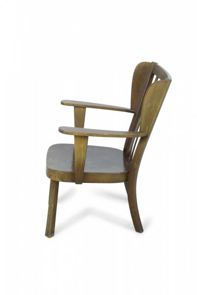 Pair of Danish Mission Style Oak Slat Back Wing Armchairs