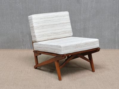 Pair of Danish Modern Chairs in Solid Oak and M taphores Striped Jacquard 1950s