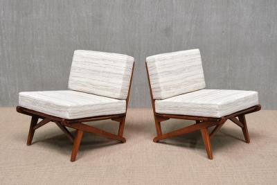 Pair of Danish Modern Chairs in Solid Oak and M taphores Striped Jacquard 1950s
