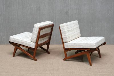 Pair of Danish Modern Chairs in Solid Oak and M taphores Striped Jacquard 1950s