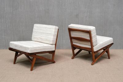 Pair of Danish Modern Chairs in Solid Oak and M taphores Striped Jacquard 1950s
