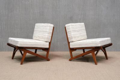 Pair of Danish Modern Chairs in Solid Oak and M taphores Striped Jacquard 1950s