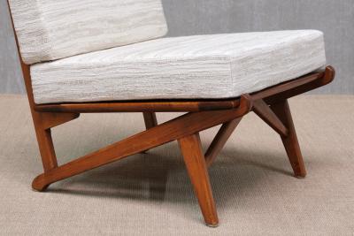 Pair of Danish Modern Chairs in Solid Oak and M taphores Striped Jacquard 1950s