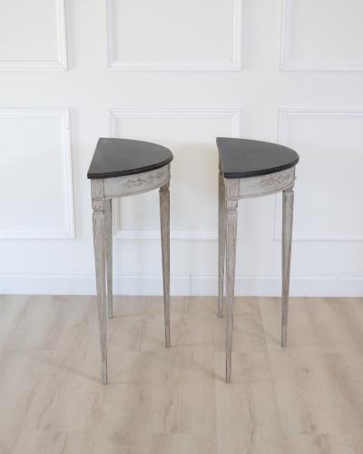 Pair of Danish Neoclassical Painted Demilune Console Tables circa 1920