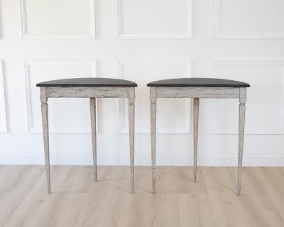 Pair of Danish Neoclassical Painted Demilune Console Tables circa 1920
