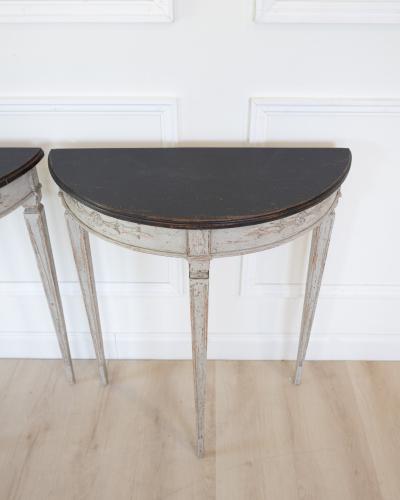 Pair of Danish Neoclassical Painted Demilune Console Tables circa 1920