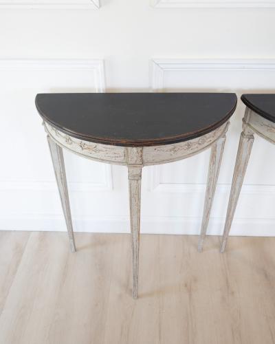 Pair of Danish Neoclassical Painted Demilune Console Tables circa 1920