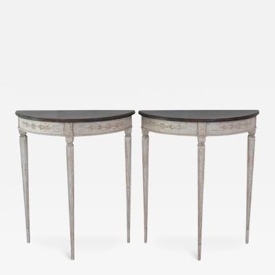 Pair of Danish Neoclassical Painted Demilune Console Tables circa 1920