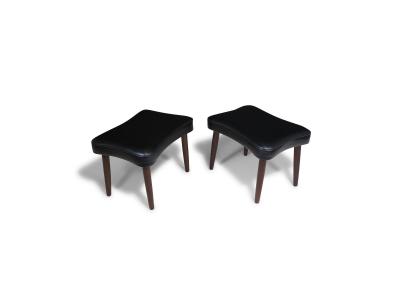 Pair of Danish Ottomans in Original Black Vinyl