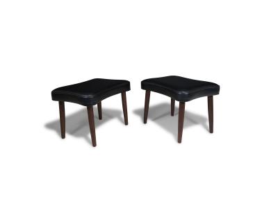 Pair of Danish Ottomans in Original Black Vinyl