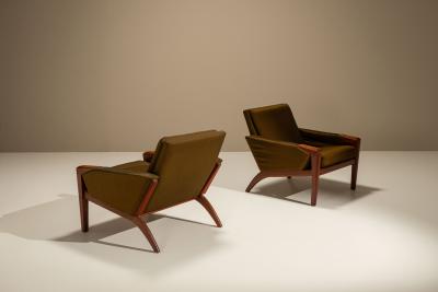 Pair of Danish Vintage Lounge Chairs in Olive Green 1960s