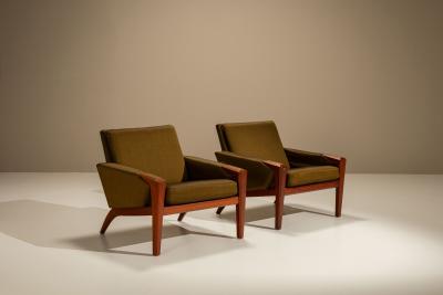 Pair of Danish Vintage Lounge Chairs in Olive Green 1960s