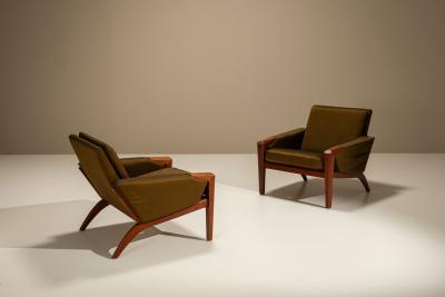 Pair of Danish Vintage Lounge Chairs in Olive Green 1960s